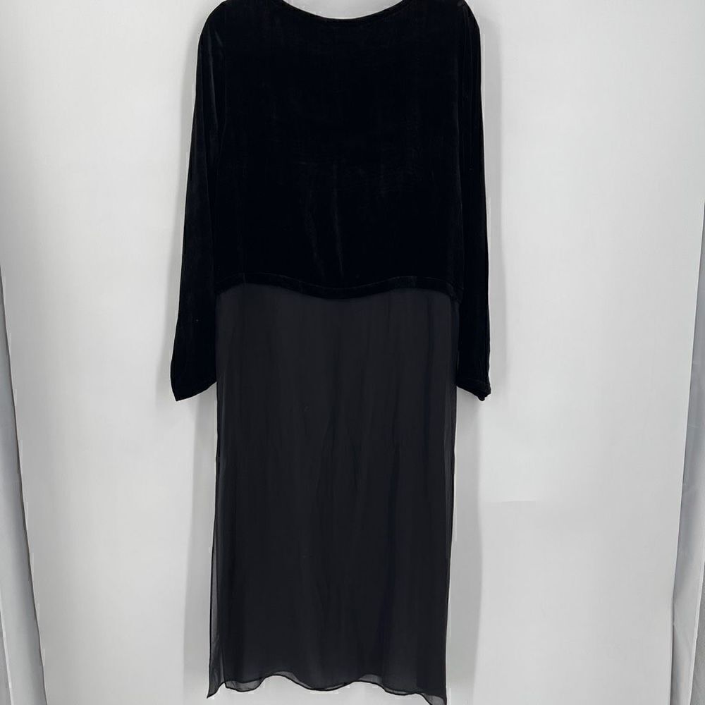 Eileen Fisher Womens Tunic Dress Black Size S Pure Silk Long Sleeve Side Slits